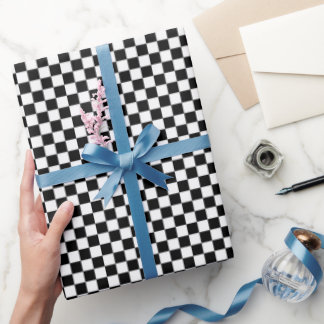 Retro Black and White Chequerboard Wrapping Paper