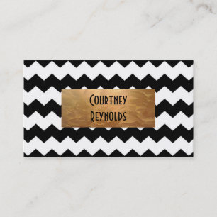 Retro Black and White Chevron Pattern Copper Business Card