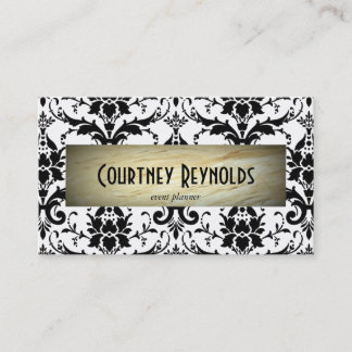Retro Black and White Damask Pattern Marble Business Card