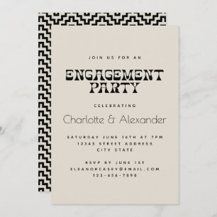 Retro Black and White Elegant Engagement Party Invitation