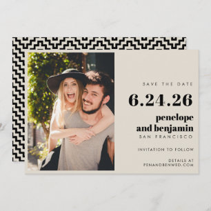 Retro Black and White Elegant Photo Wedding  Save The Date