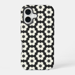 Retro Black and White Geometric Hexagon Tile iPhone 16 Case