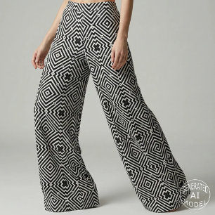Retro Black and White Geometric Op Art Diamond Fabric