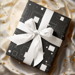 Retro Black and White Geometric Pattern Wrapping Paper