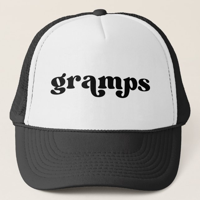 Retro Black and White Grandpa American Gramps Trucker Hat (Front)