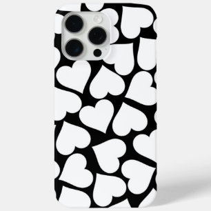 Retro Black and White Heart Pattern iPhone 15 Pro Max Case