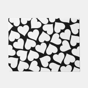Retro Black and White Heart Pattern Doormat