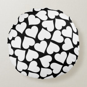 Retro Black and White Heart Pattern Round Cushion