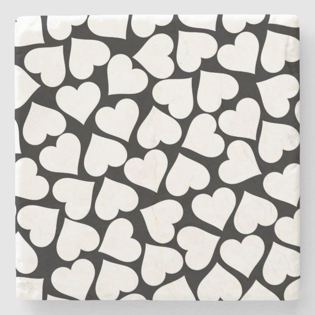 Retro Black and White Heart Pattern Stone Coaster (Front)