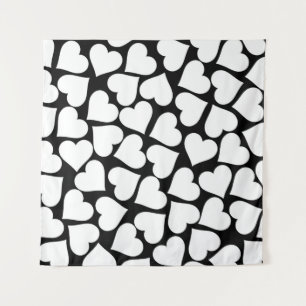 Retro Black and White Heart Pattern Tapestry
