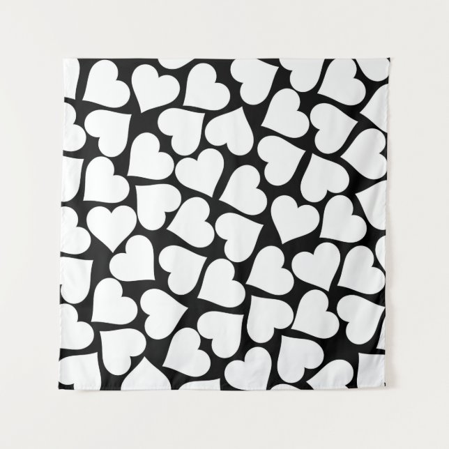 Retro Black and White Heart Pattern Tapestry (Front)