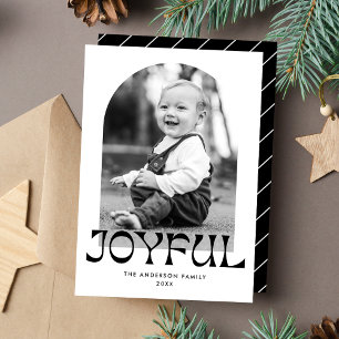 Retro Black and White Joyful Arch Photo Holiday Card