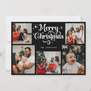 Retro Black and White Merry Christmas Family Photo Holiday Card
