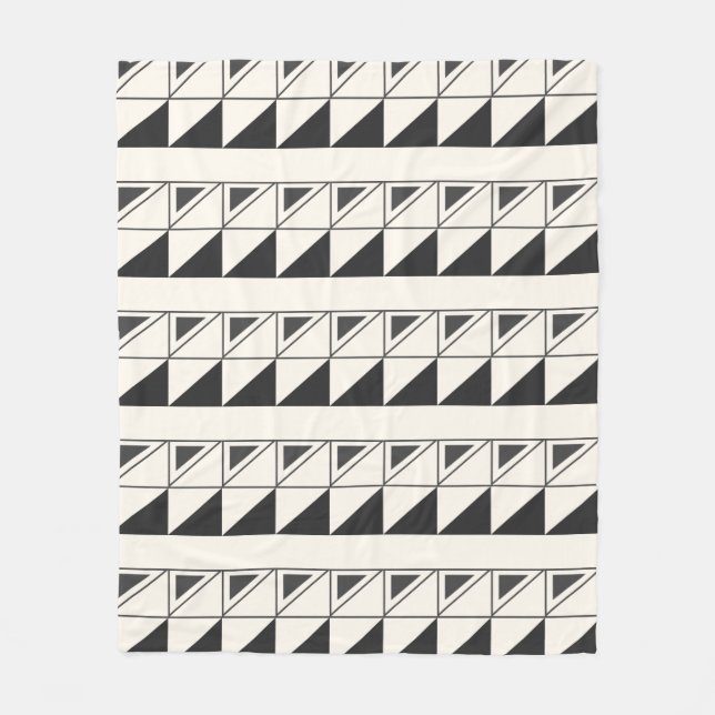 Retro Black and White Mid Mod Geometric Pattern  Fleece Blanket (Front)