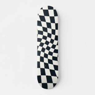 Retro Black And White Pastel Warped Chequerboard Skateboard