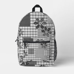 Retro black and white patchwork rustic pattern printed backpack