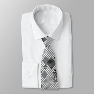 Retro black and white patchwork rustic pattern tie