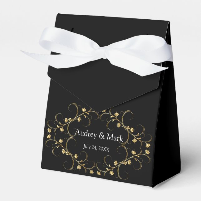 Retro Black and White Pattern Gold Name Logo Favou Favour Box (Front Side)