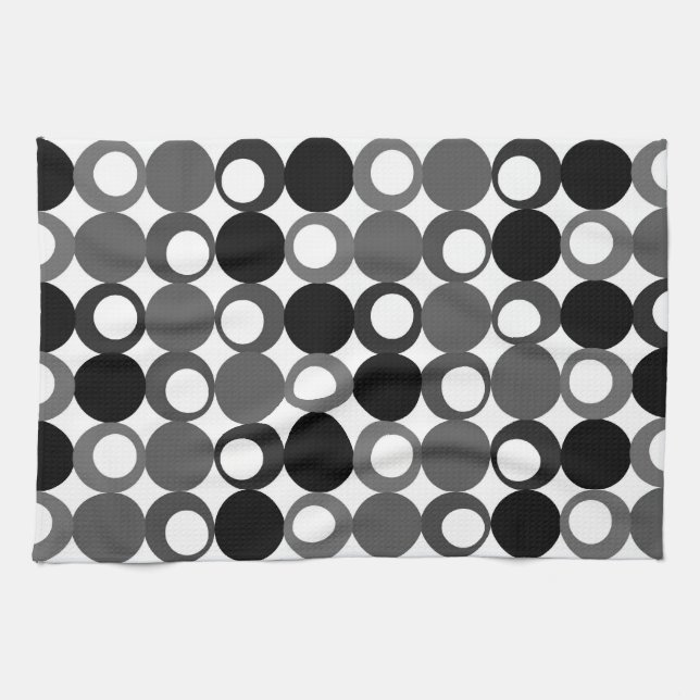 Retro Black and White Pattern Tea Towel (Horizontal)