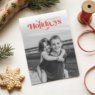 Retro Black and White Photo Children Christmas Holiday Card
