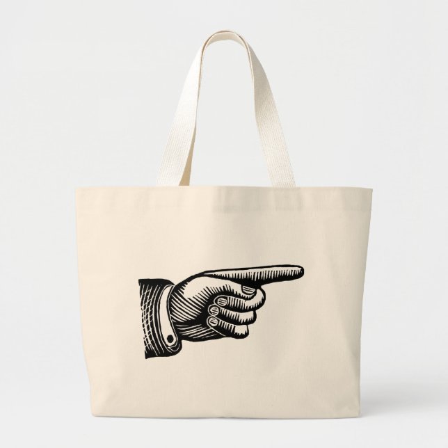 Retro Black and White Pointing Finger Large Tote Bag (Front)