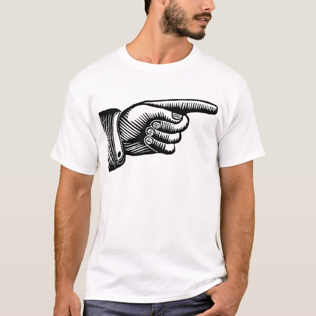 Retro Black and White Pointing Finger T-Shirt (Front)