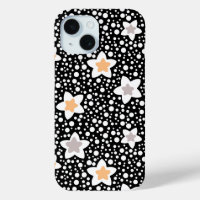 Retro black and white polka dots with stars 
