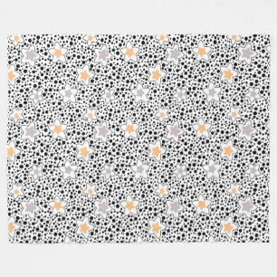 Retro black and white polka dots with stars  fleece blanket