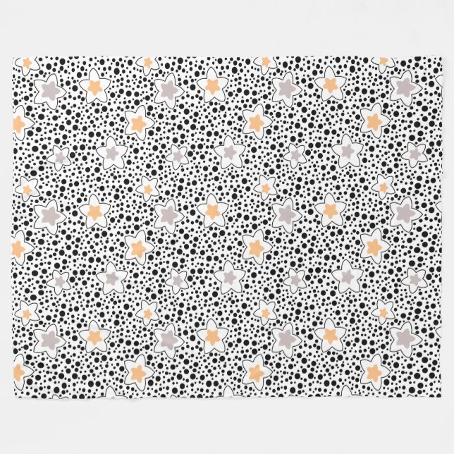 Retro black and white polka dots with stars  fleece blanket (Front (Horizontal))