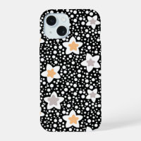 Retro black and white polka dots with stars