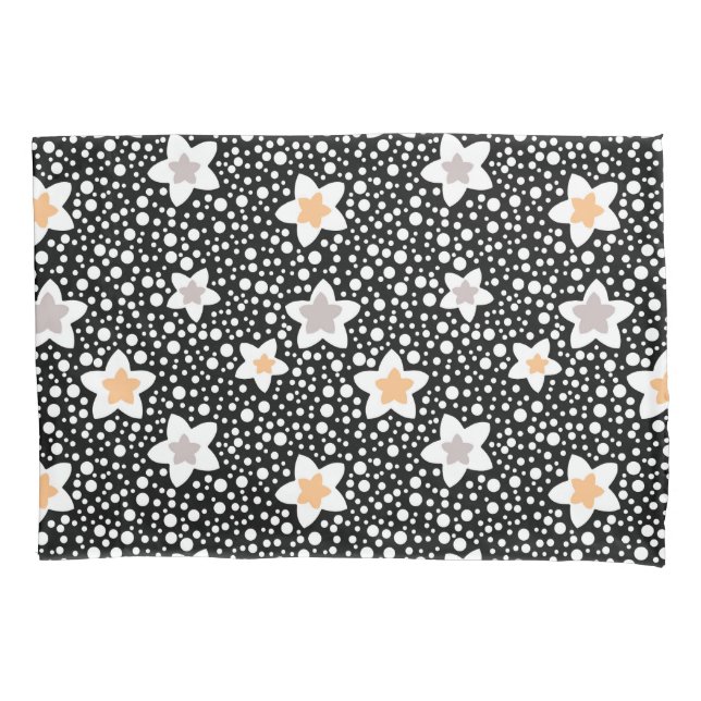 Retro black and white polka dots with stars  pillowcase (Front)