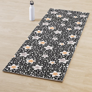 Retro black and white polka dots with stars yoga mat