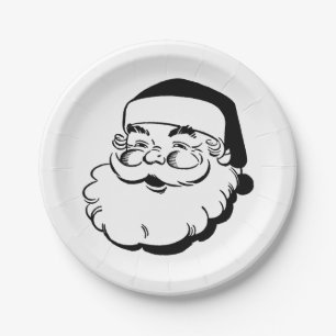 Retro Black and White Santa Paper Plate