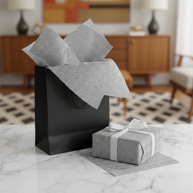 Retro Black And White Squares Art Pattern Tissue Paper (Creator Uploaded)