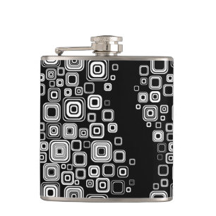 Retro black and white squares hip flask