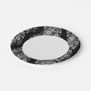 Retro black and white squares paper plate