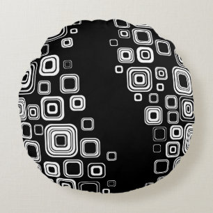 Retro black and white squares round cushion