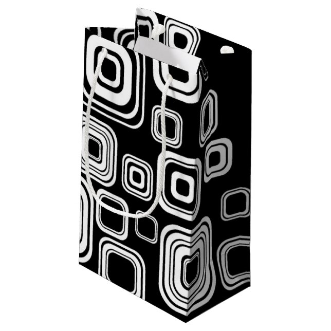 Retro black and white squares small gift bag (Back Angled)