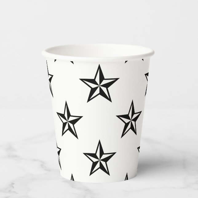 Retro Black And White Stars Pattern Paper Cups (Front)