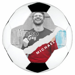 Retro black and white torn paper photo effect  soccer ball