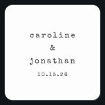Retro Black and White Typewriter Custom Wedding Square Sticker<br><div class="desc">Retro Minimalist Typewriter Font Custom Wedding Square Sticker in Black and White</div>