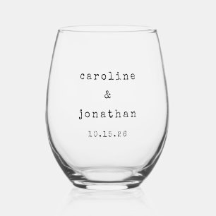 Retro Black and White Typewriter Custom Wedding Stemless Wine Glass