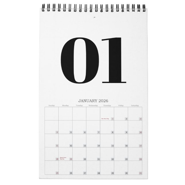 Retro Black and White Typography No Photo 2026 Calendar (Jan 2026)