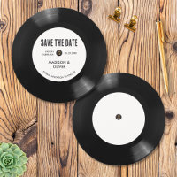 Retro Black and White Vinyl Record Save The Date 