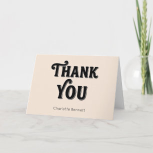 Retro Black Beige Typography personalised Thank You Card