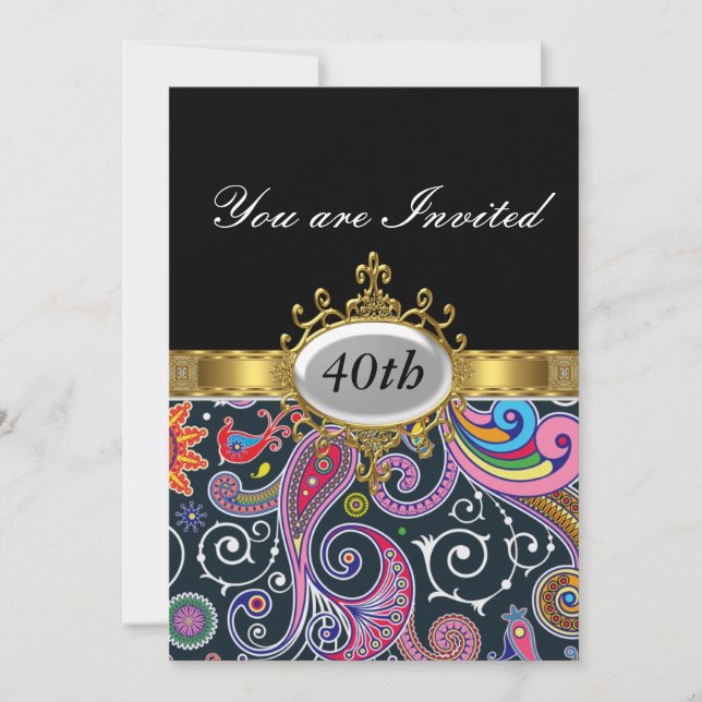 Retro Black  Birthday Party Glamour Invitation (Front)