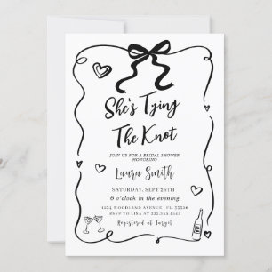 Retro Black Bow She's Tying The Knot Bridal Shower Invitation