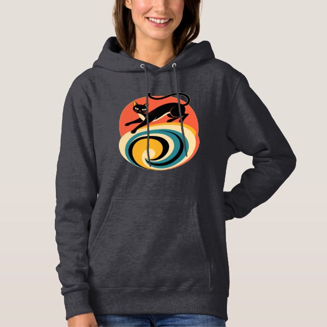 Retro Black Cat Art  Hoodie (Front)