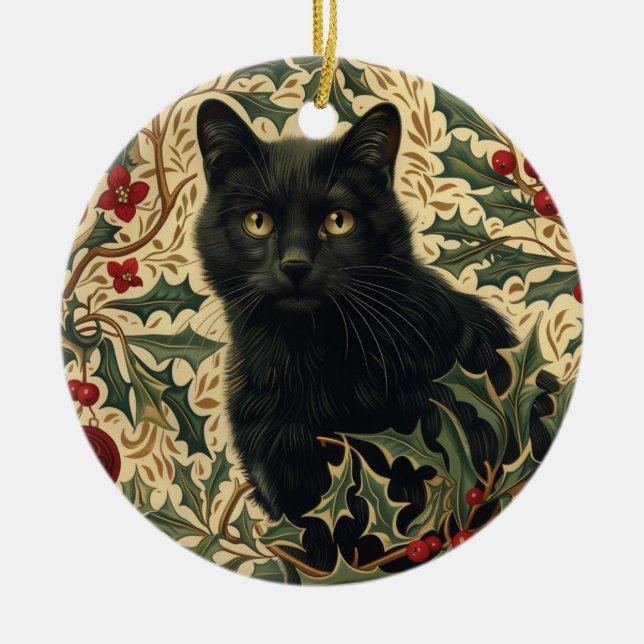Retro Black Cat Ceramic Tree Decoration (Front)