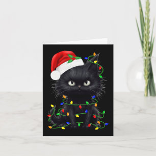 Retro Black Cat Christmas Light Fun Cat Men Women  Card